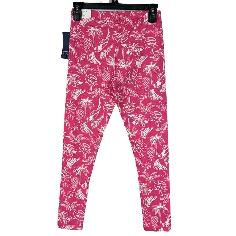 Crown & Ivy Lot of 3 Girls X-Large Pants Floral Stretch Elastic Waist Pull-On